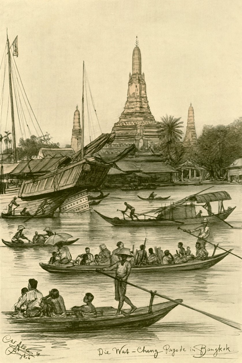 Wat Chaeng, Bangkok, Siam, 1898. af Christian Wilhelm Allers