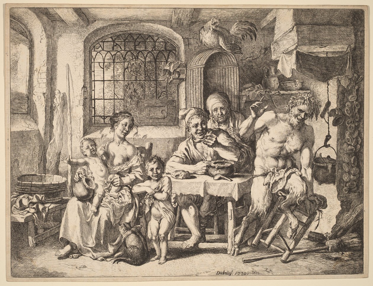 En satyr på besøg hos en bondefamilie af Christian Wilhelm Ernst Dietrich