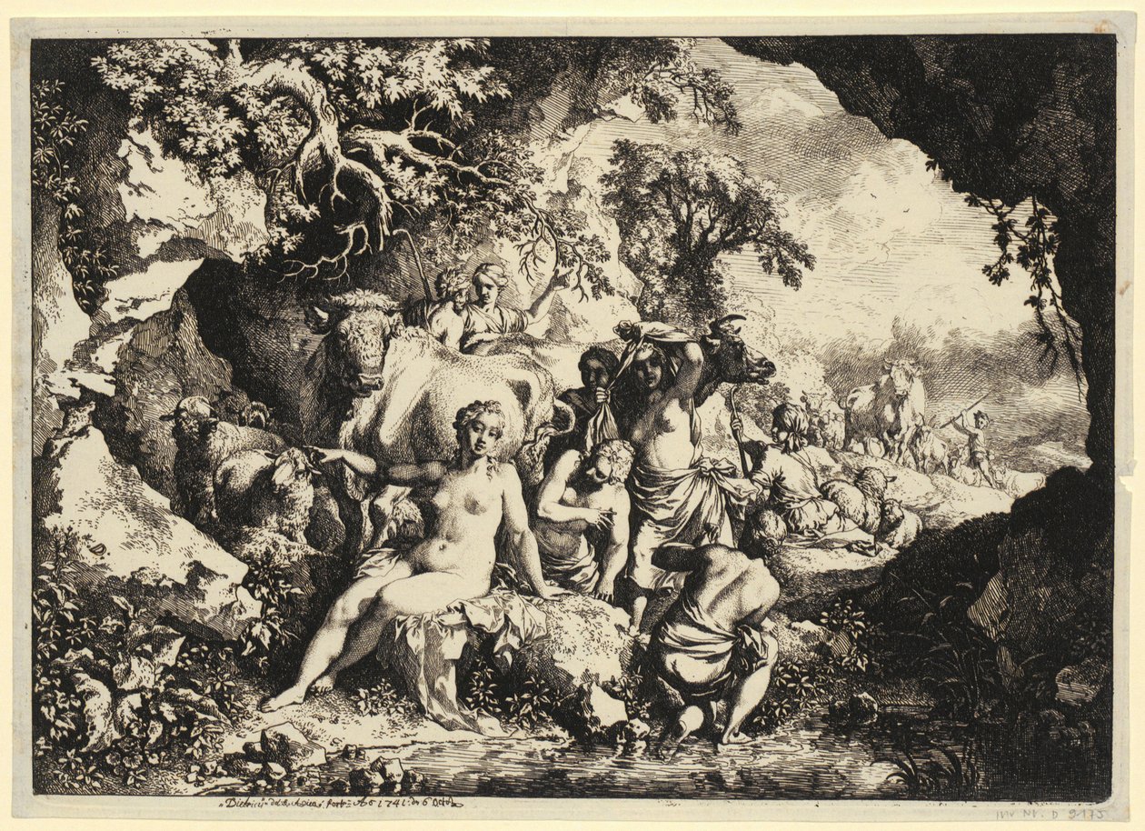 Badende nymfer i en klippegrotte af Christian Wilhelm Ernst Dietrich