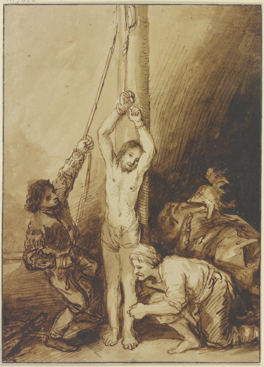 Kristus ved martersøjlen, i Rembrandts stil af Christian Wilhelm Ernst Dietrich