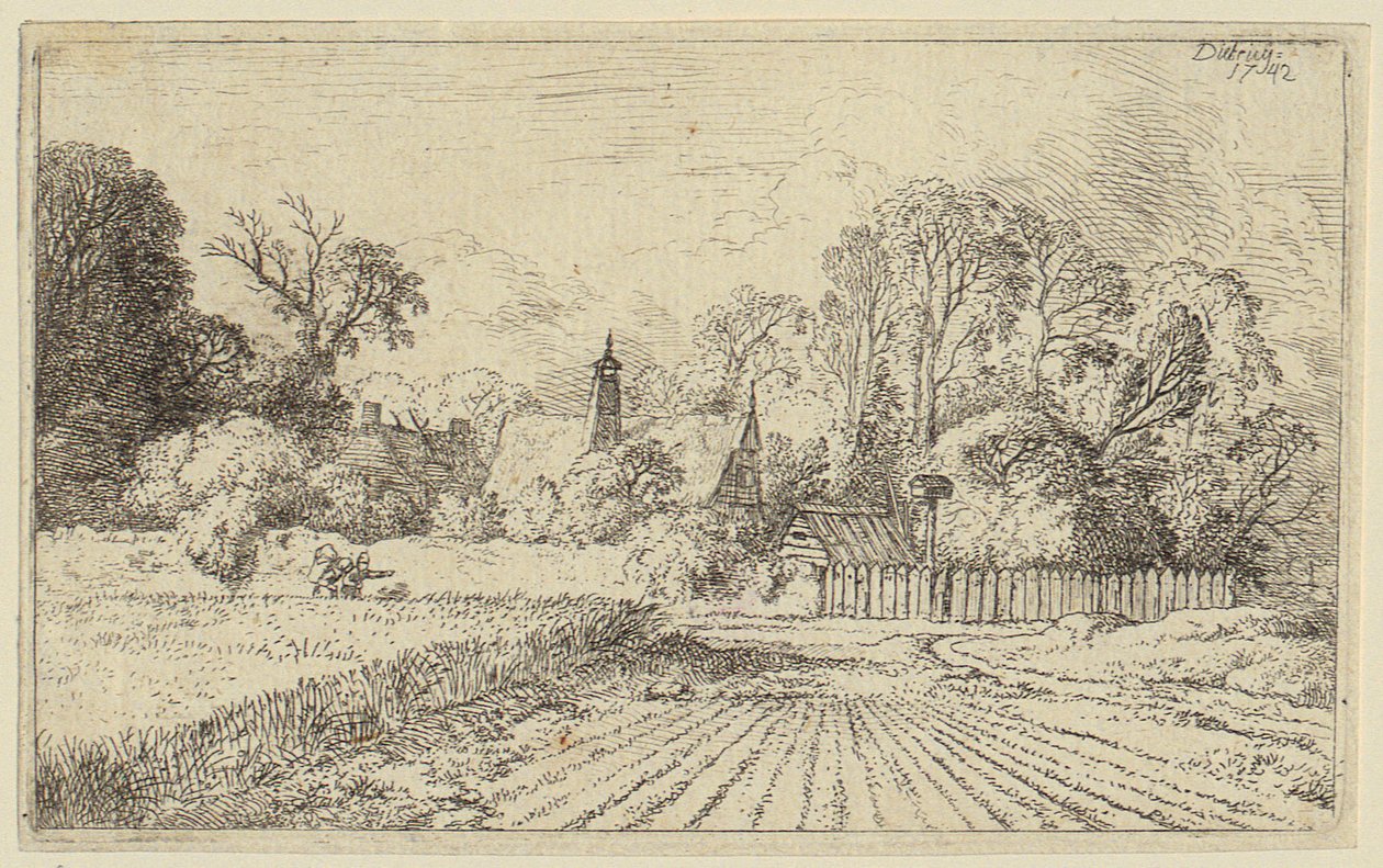 En vej ved siden af en kornmark af Christian Wilhelm Ernst Dietrich