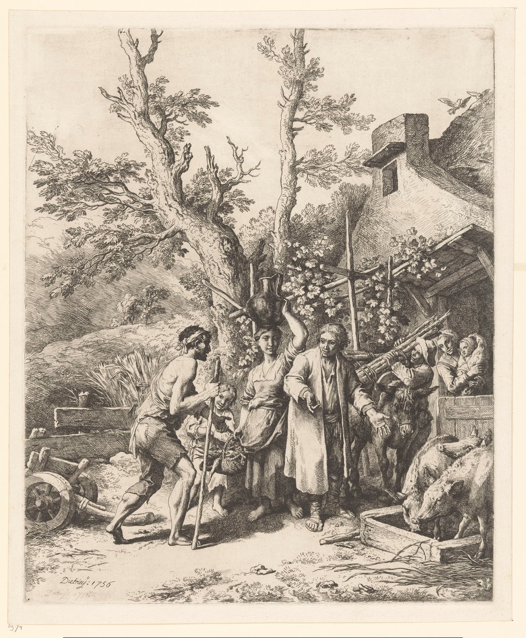Lignelse om den fortabte søn; den fortabte søn beder en landmand om arbejde af Christian Wilhelm Ernst Dietrich