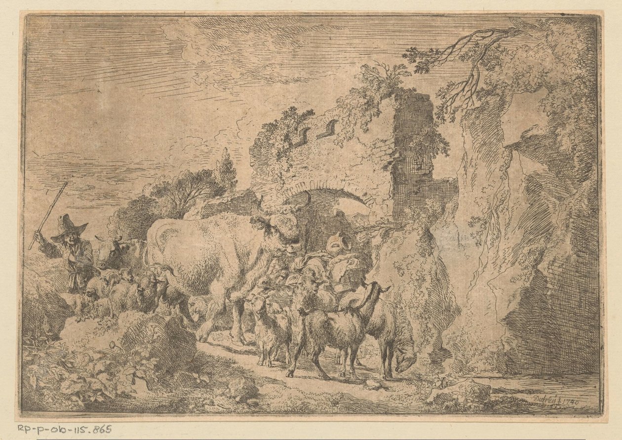 Hyrde med flok ved en ruin af Christian Wilhelm Ernst Dietrich