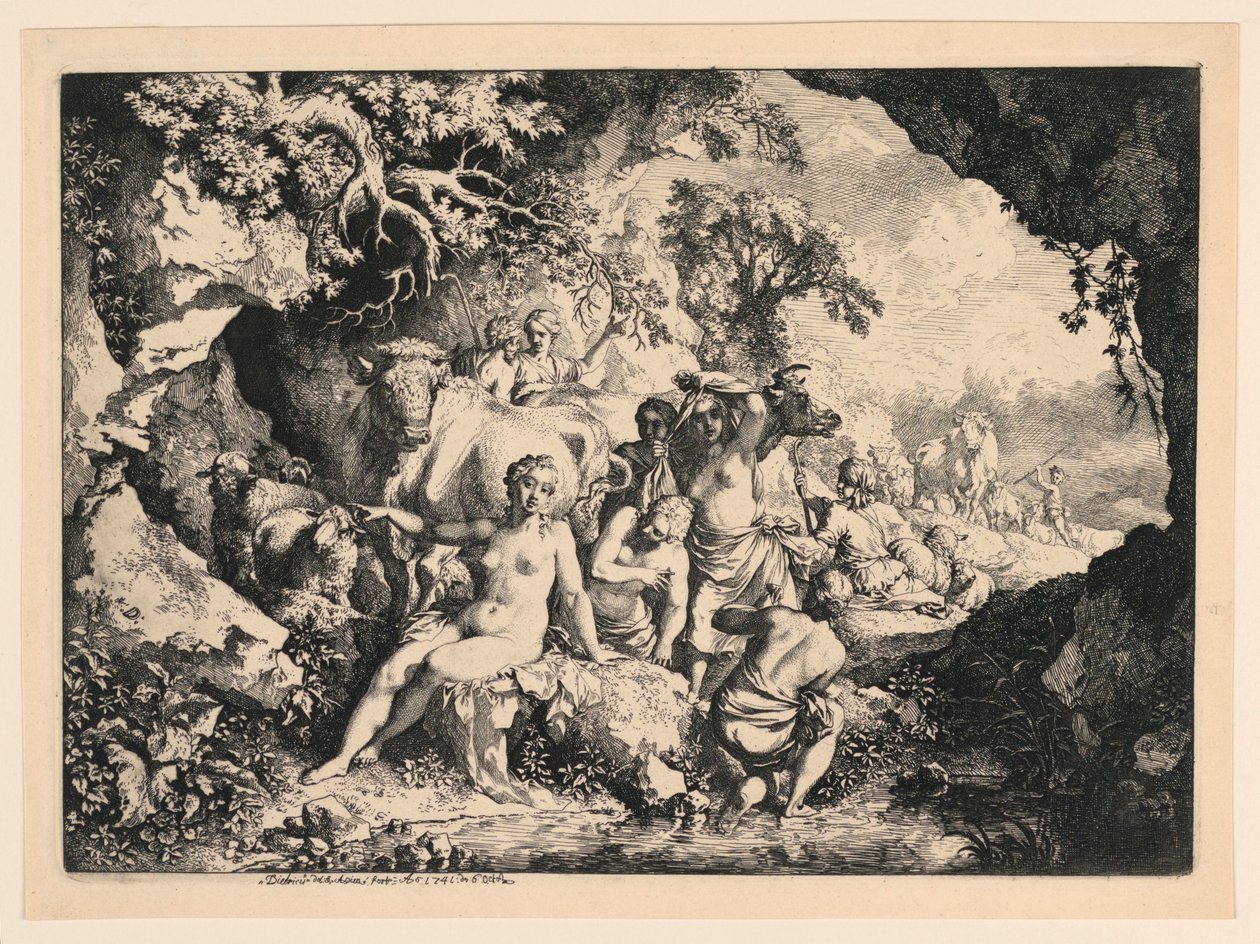 Nymfer, der bader nær en hule af Christian Wilhelm Ernst Dietrich