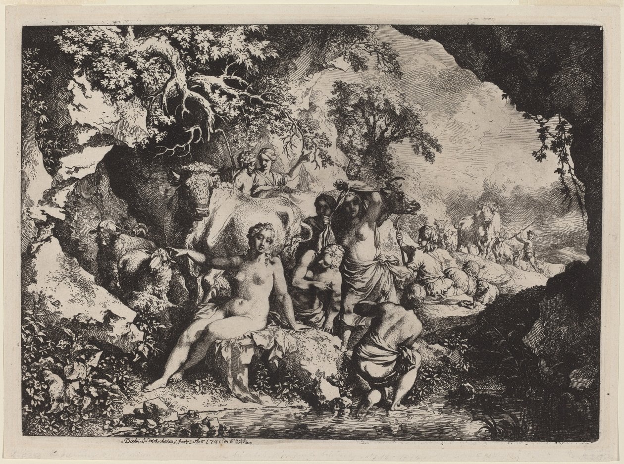 Nymfer, der bader i en hule af Christian Wilhelm Ernst Dietrich