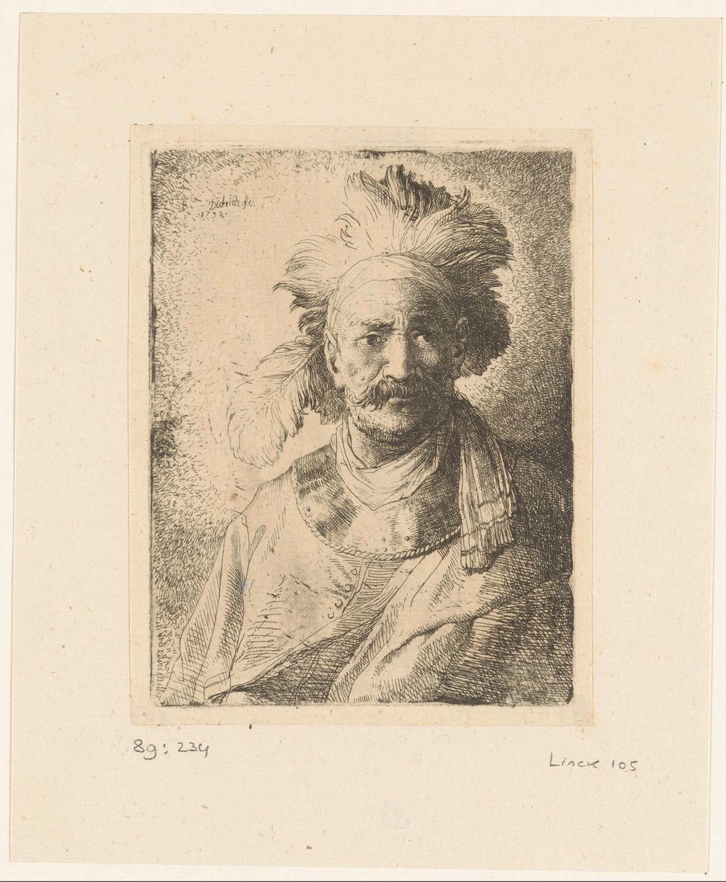 Gammel mand med fjer af Christian Wilhelm Ernst Dietrich