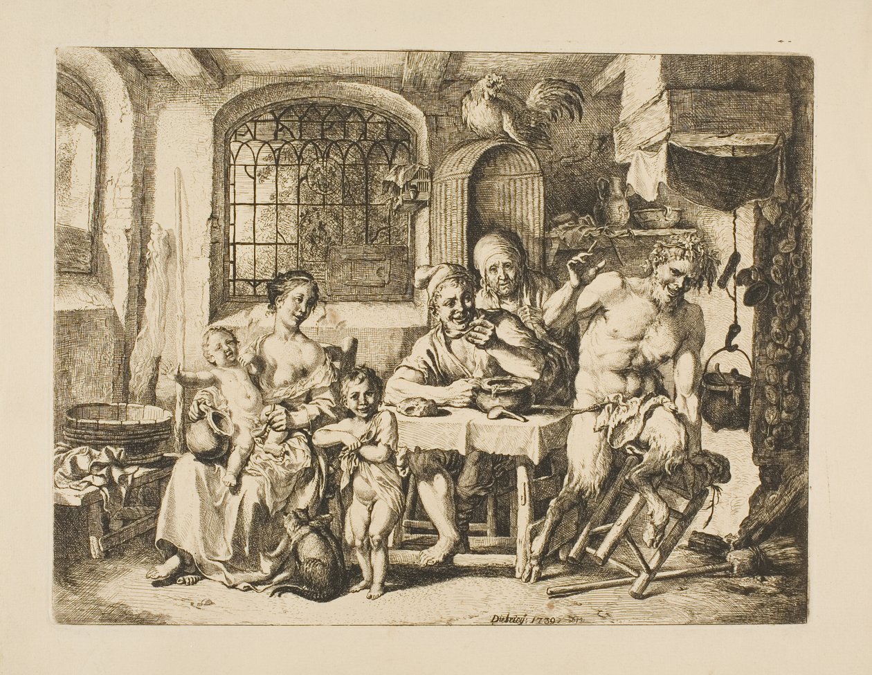 Satyr i et bondehus, i stil med Jordaens af Christian Wilhelm Ernst Dietrich