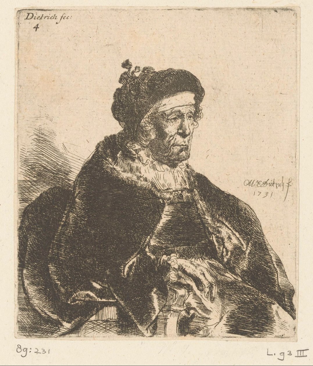 Siddende gammel kvinde af Christian Wilhelm Ernst Dietrich