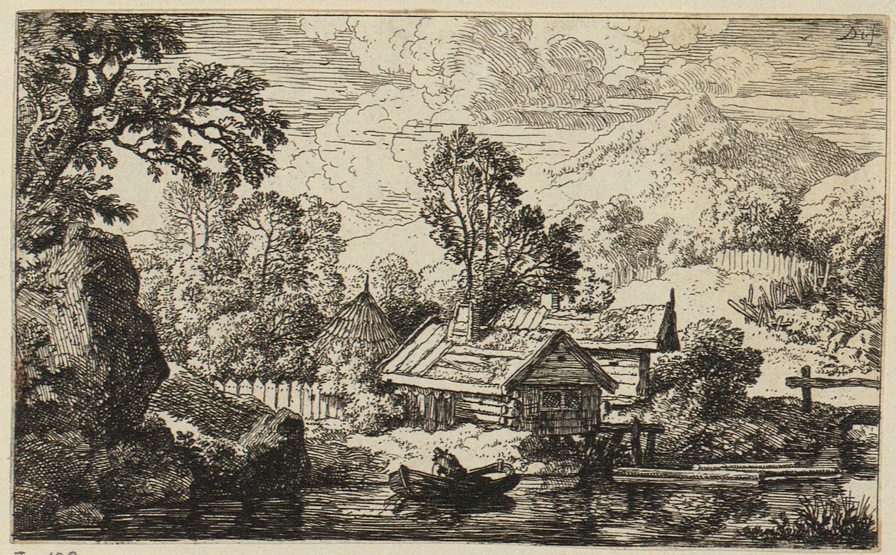 To træhuse ved vandet af Christian Wilhelm Ernst Dietrich