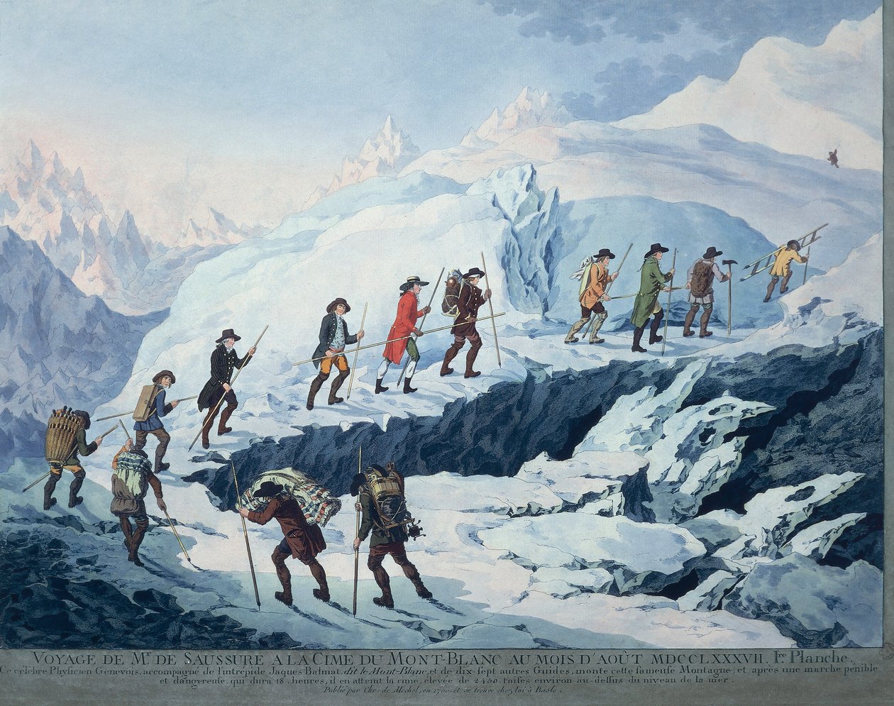 Horace-Benedict de Saussure kiipeämässä Mont Blancin huipulle elokuussa 1787 af Christian von Mechel
