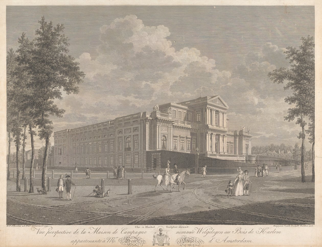 Welgelegen: Perspektiv udsigt over landstedet Welgelegen i Harlem Wood, tilhørende hr. Henry Hope fra Amsterdam af Christian von Mechel