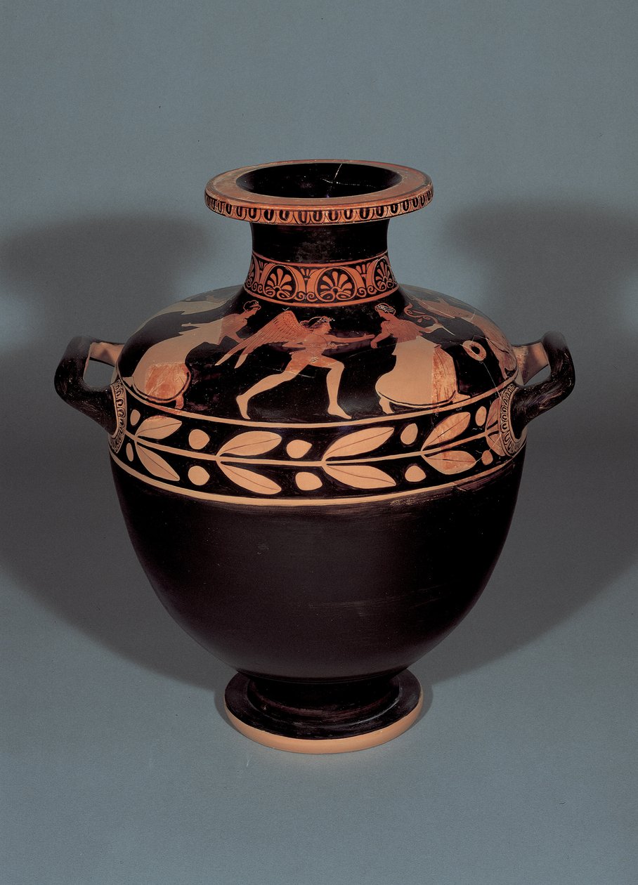 Attisk rødfigur hydria, der forestiller Boreas, der forfølger Oreithyia, 440-430 f.Kr. (ler) af Christie Painter attr. to Christie Painter attr. to