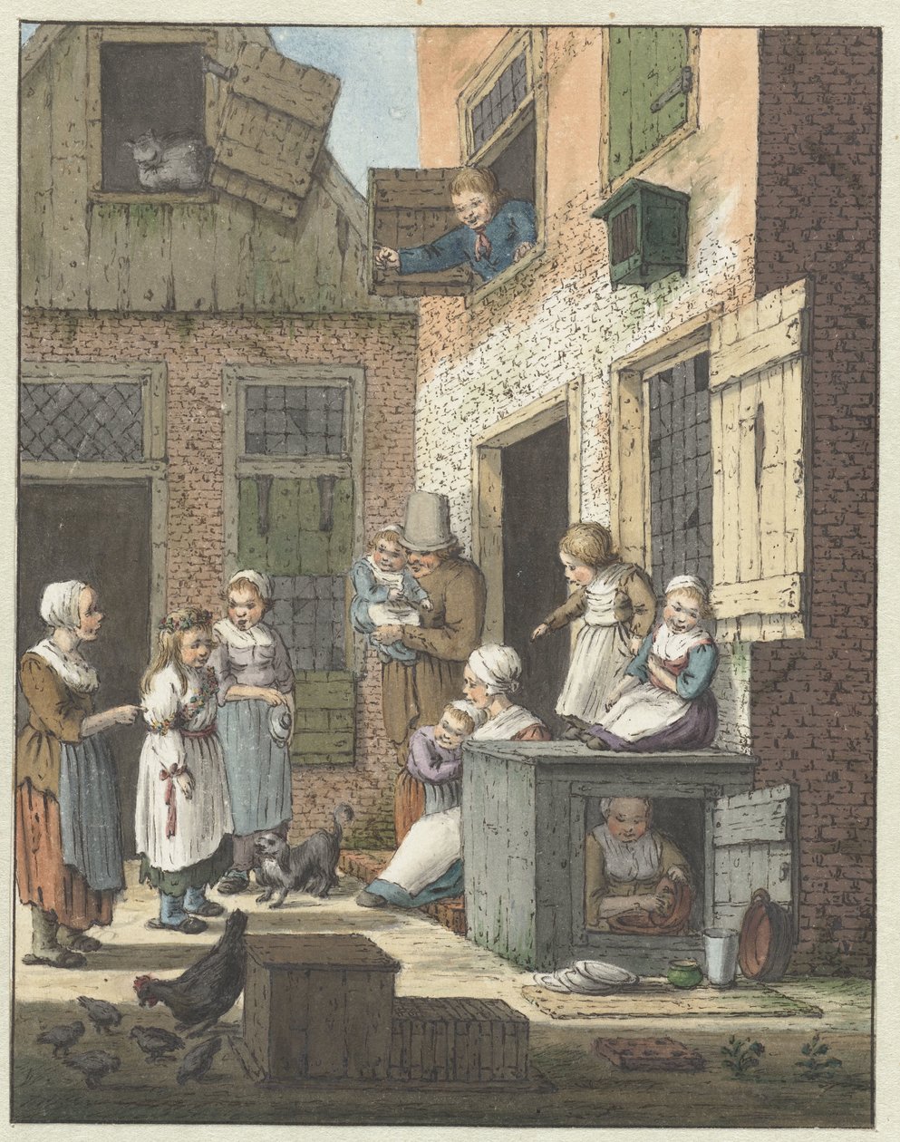 Gruppe mennesker foran et hus af Christina Chalon