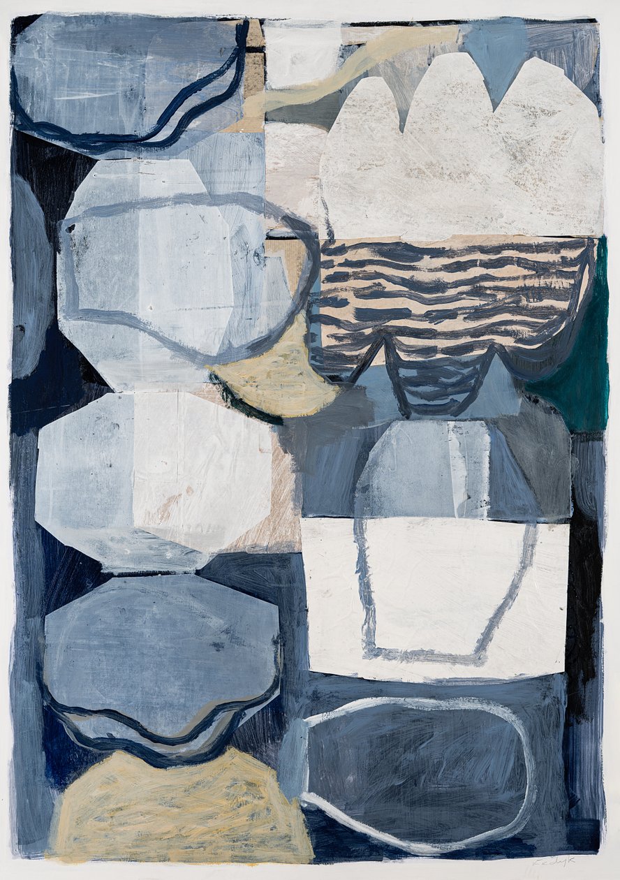 Horizons, 2023 (collage, akryl, husmaling, blandede medier på kort) af Christina Fedyk