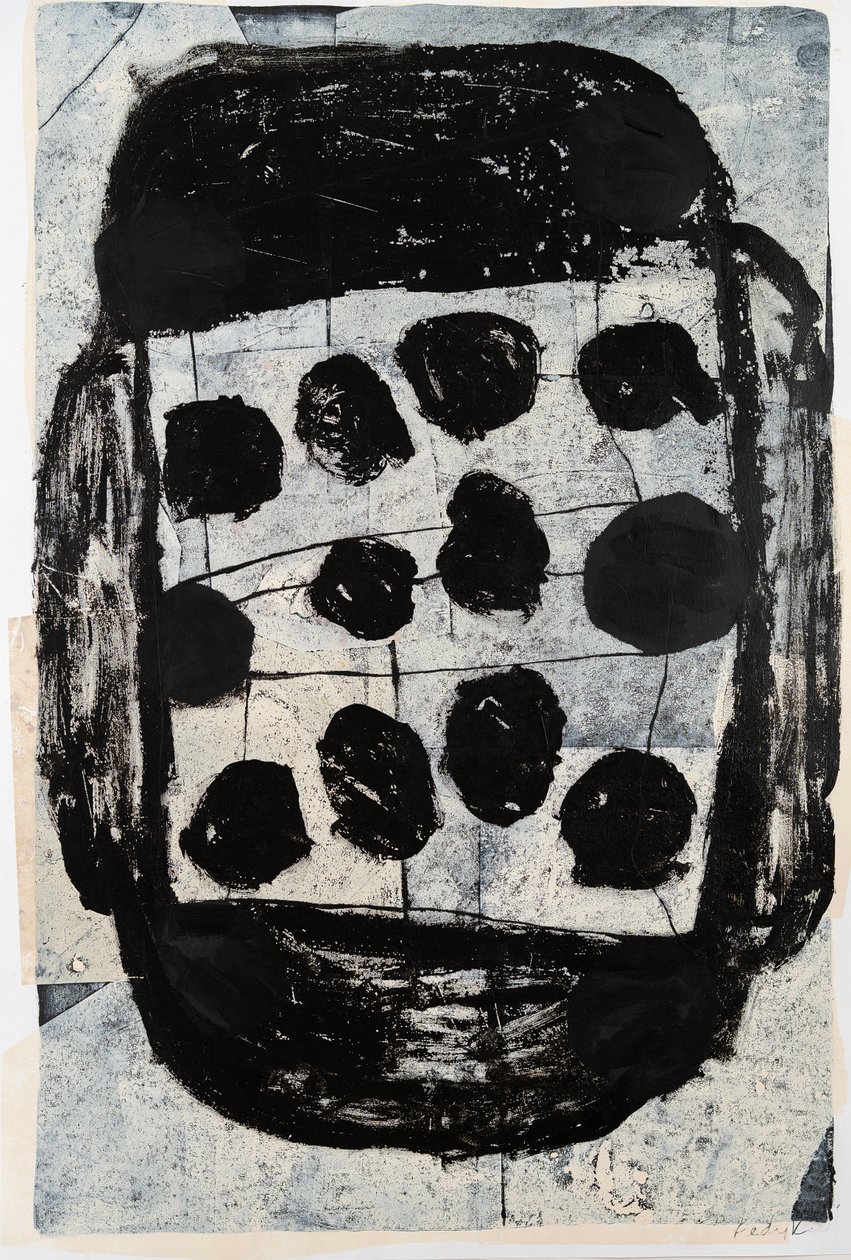Particle Bounce, 2020 (monotryk, collage og maling på papir) af Christina Fedyk