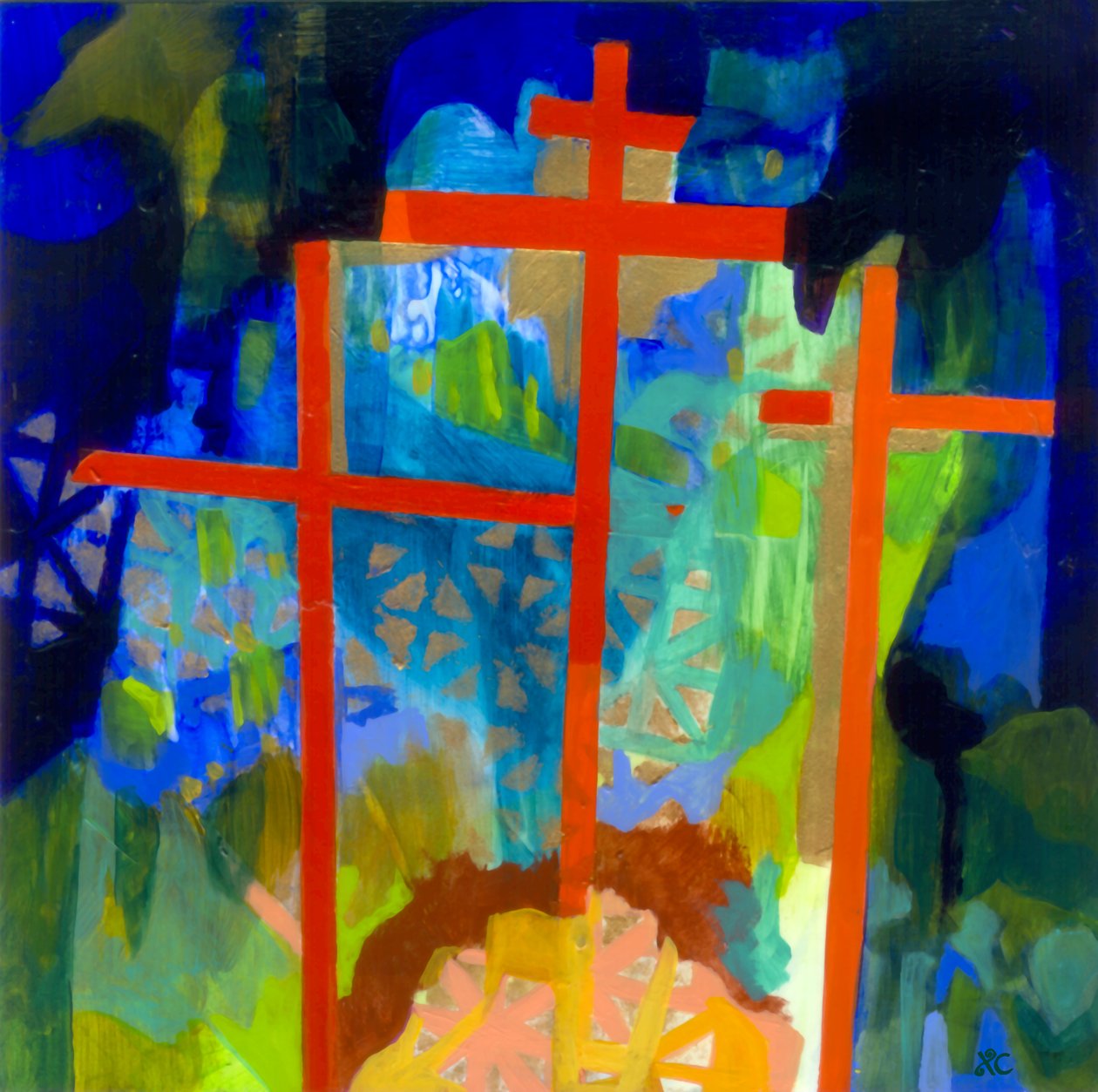 Golgatha, ca. 2009 (akryl på panel) af Christina Saj