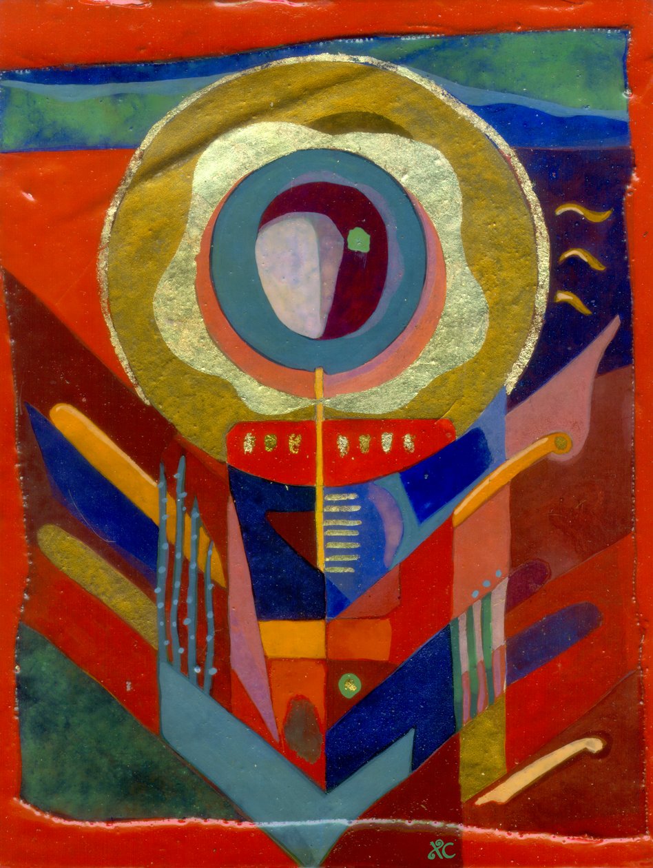 Red Angel, ca. 2005 (æggetempera på gesso-panel med bladguld) af Christina Saj