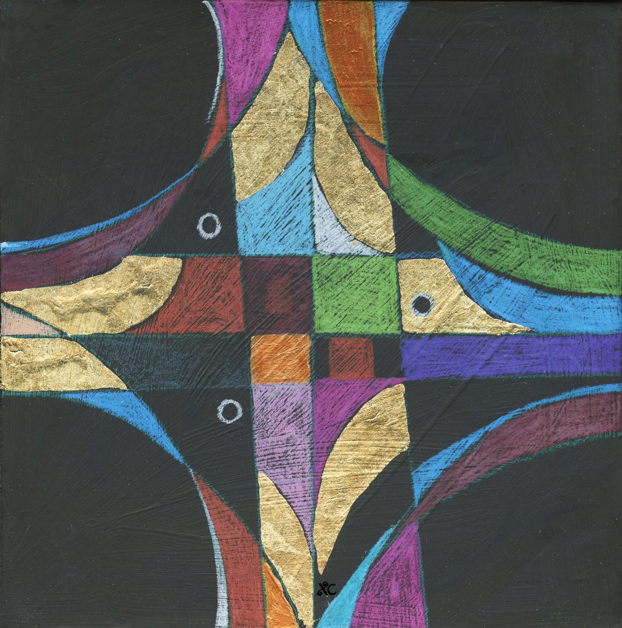 Sign Of The Cross, ca. 2013 (akryl og farveblyant med bladguld på panel) af Christina Saj