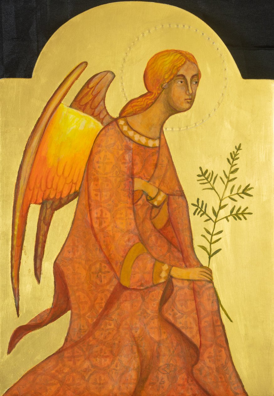 Ærkeenglen Gabriel, 2019 (æggetempera, bladguld, træ) af Christine Hales