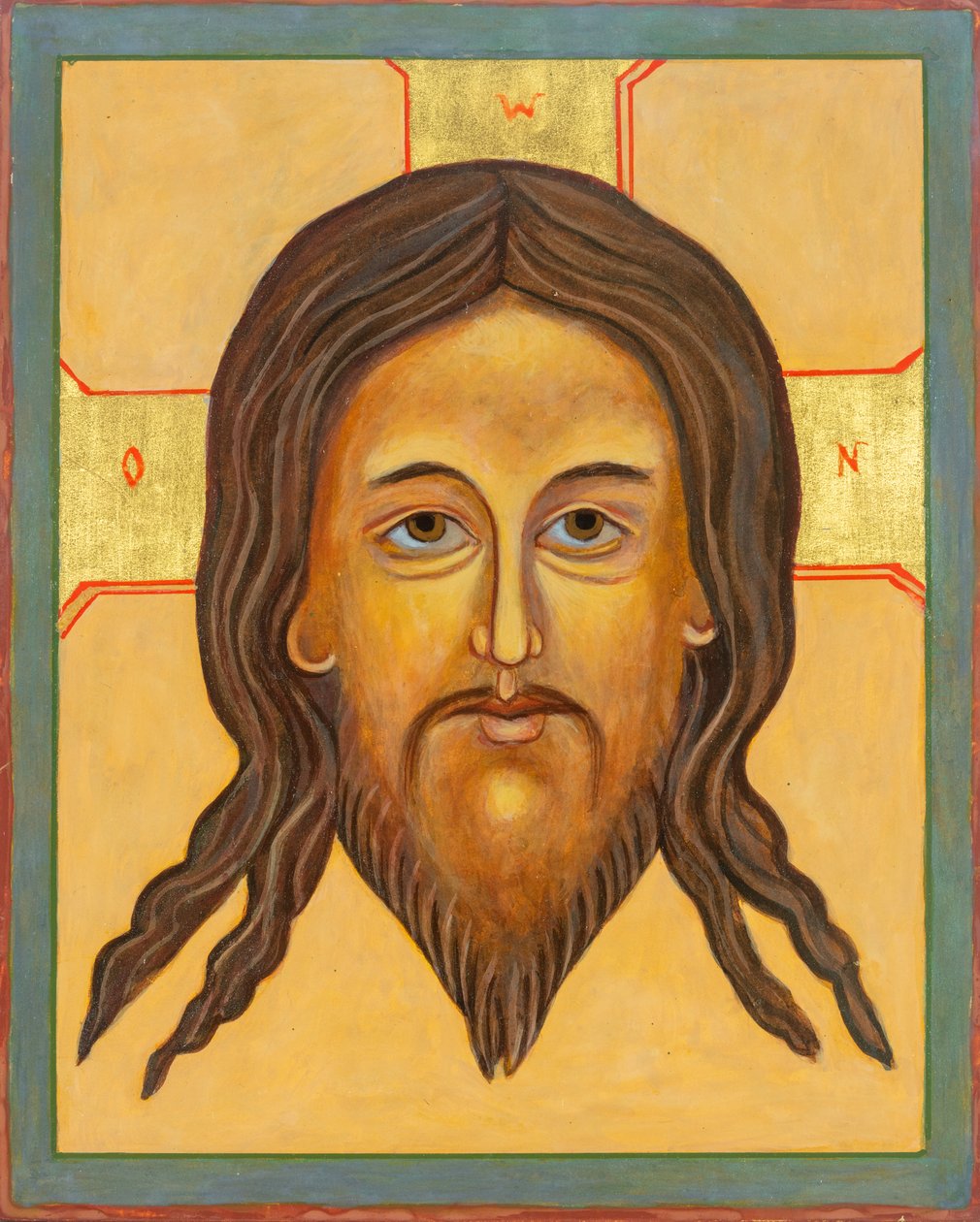 Mandylion Icon, 2010 (æggetempera, bladguld, træ) af Christine Hales