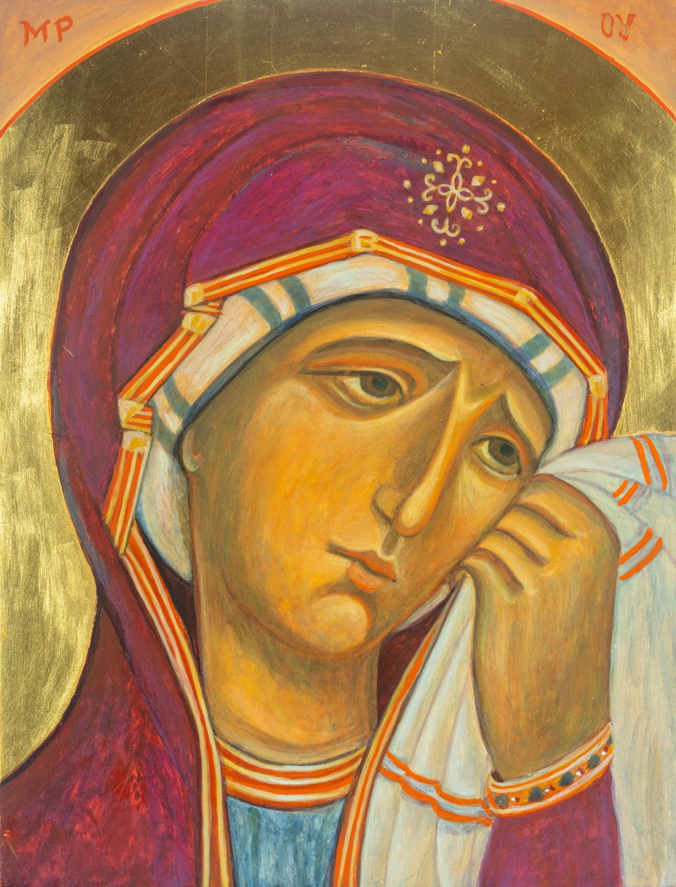 Our Lady of Sorrows, 2001 (æggetempera, træ, bladguld) af Christine Hales