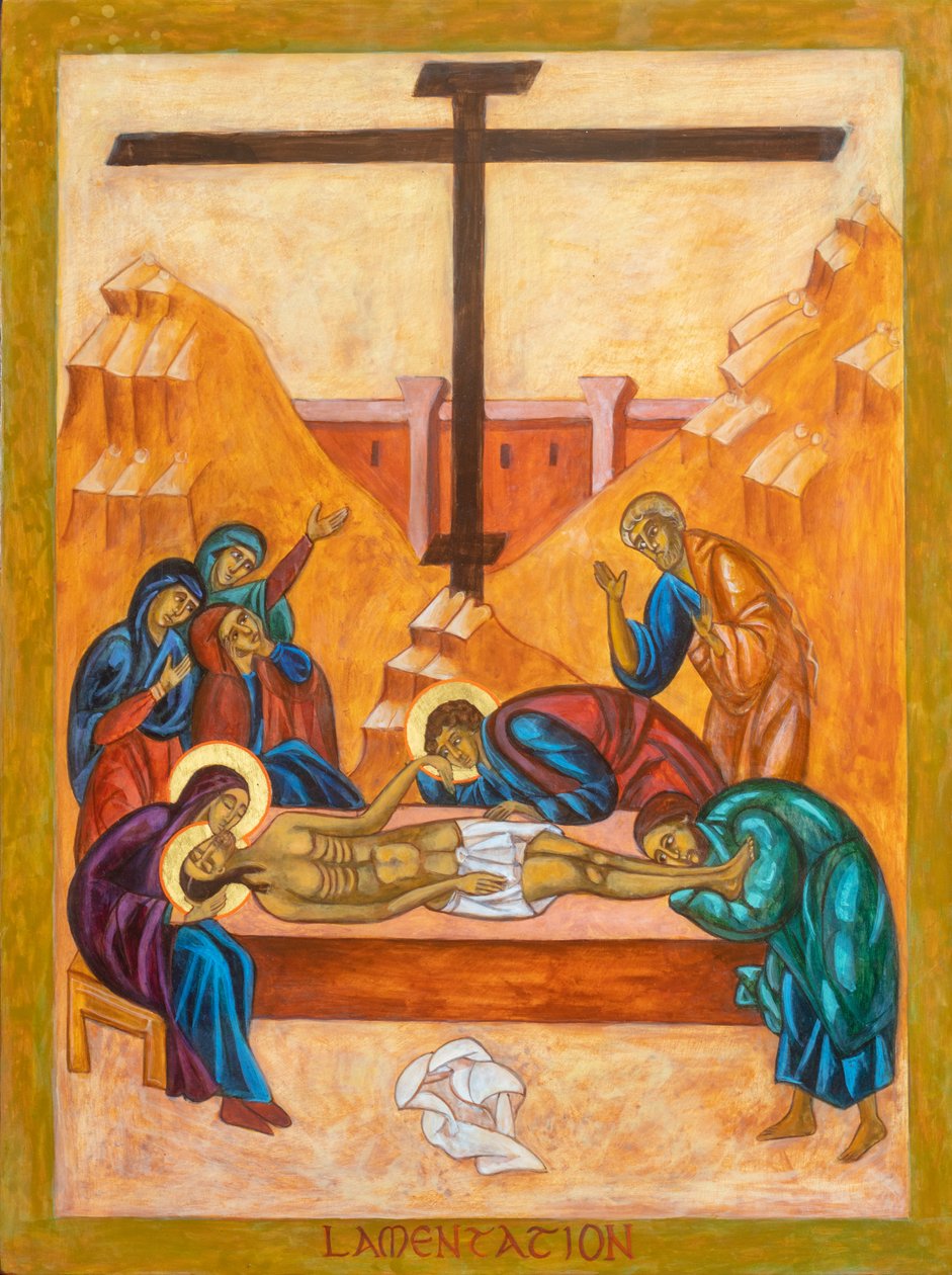 The Lamentation Icon, 2022 (æggetempera, bladguld, træ) af Christine Hales