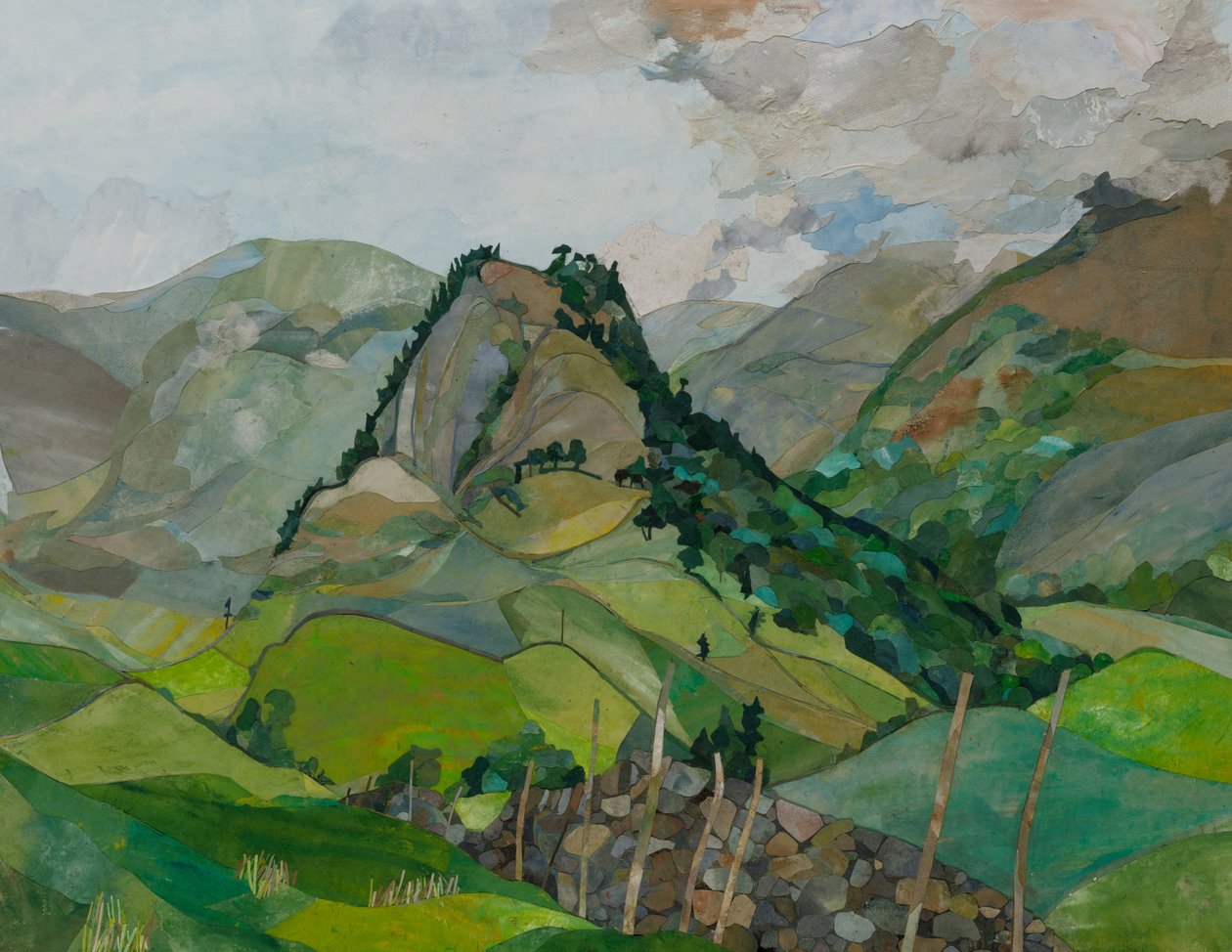 Castle Crag, 2023 (akvarelmalet papircollage) af Christine McKechnie