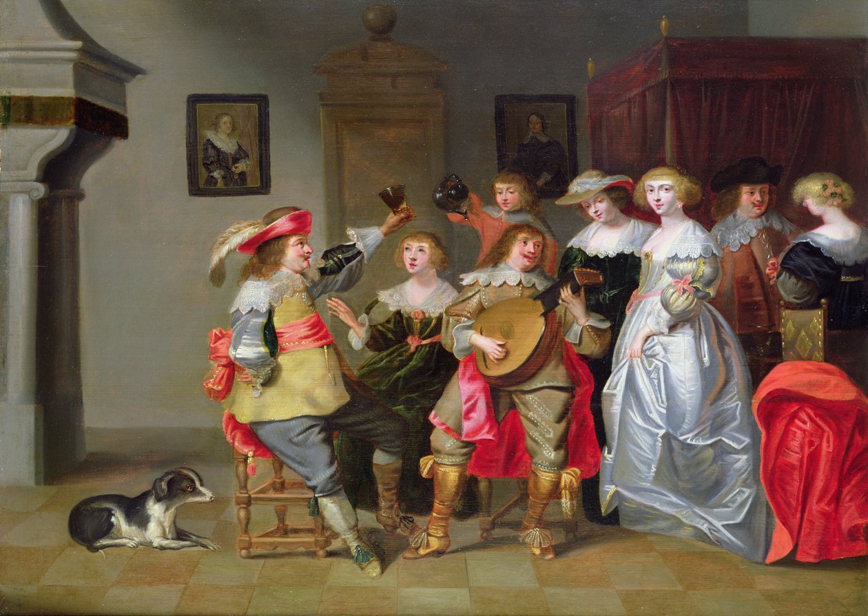 Et elegant firma Glædelig i et interiør af Christoffel Jacobsz van der Lamen