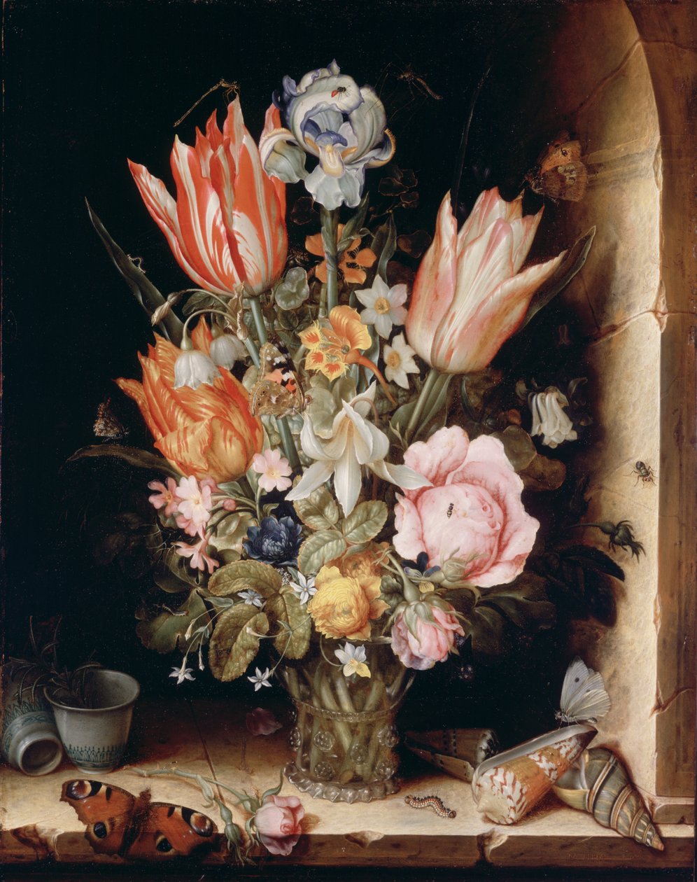 Stilleben med blomster i en vase af Christoffel van den Berghe