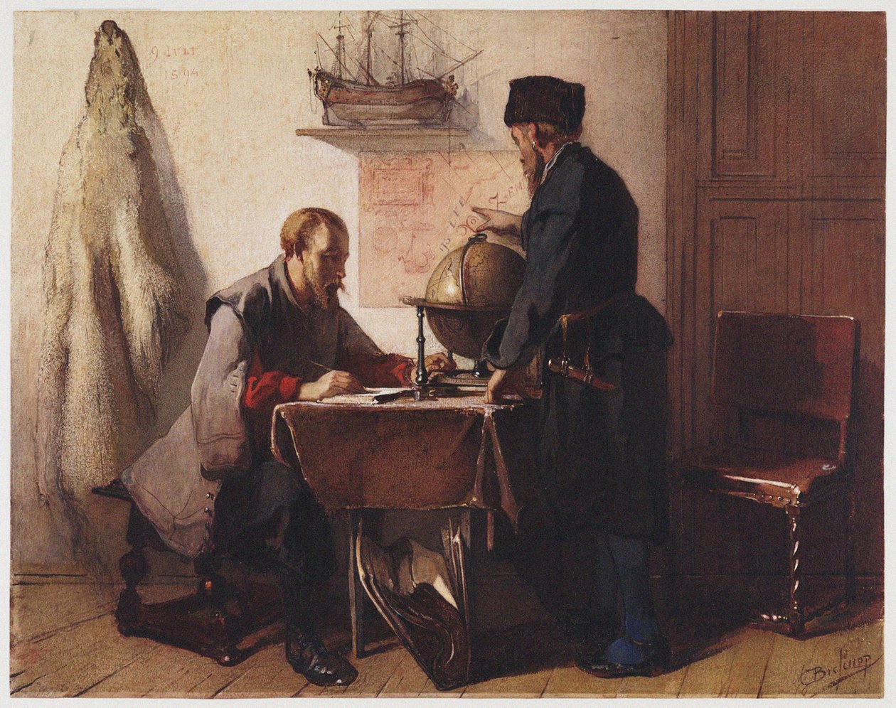 Jacob van Heemskerk og Willem Barendsz. planlægge deres rejse til Arktis i 1594 af Christoffel Bisschop