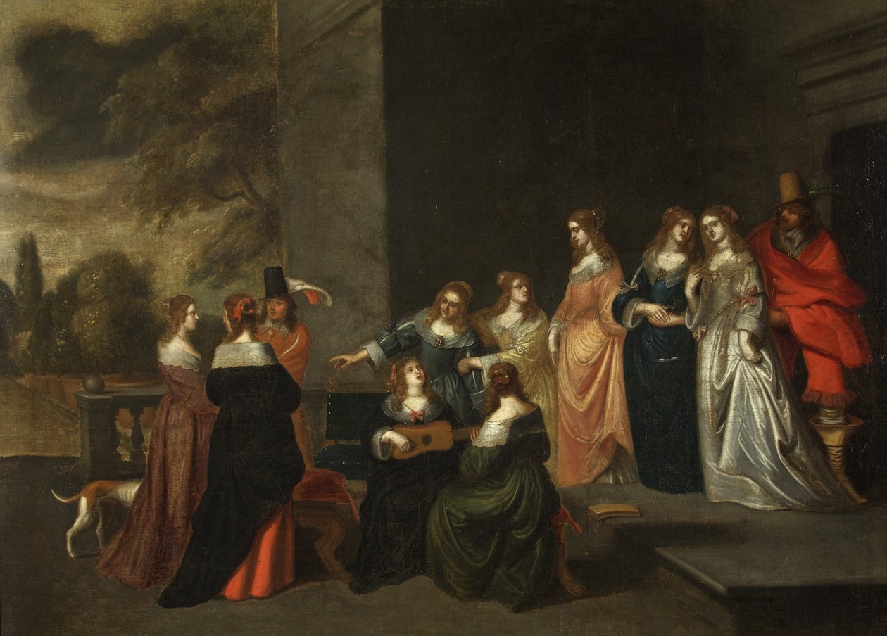 Gruppe på en terrasse, ca. 1640 (olie på lærred) af Christoffel Jacobsz van der Lamen