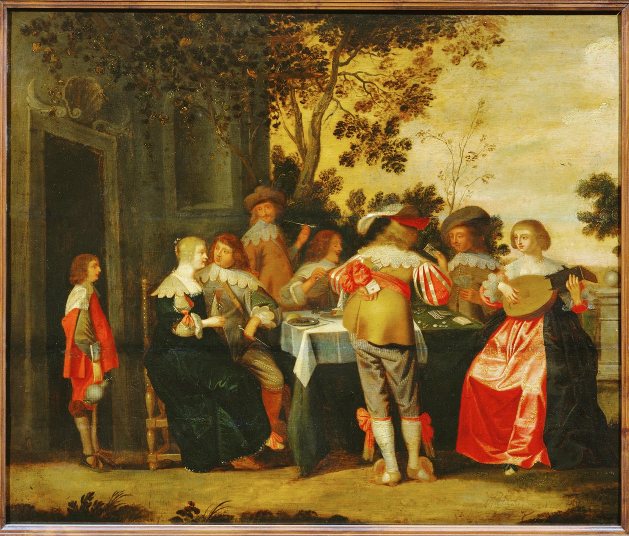 Le Jeu. Middag med musikere ... (maleri på lærred) af Christoffel Jacobsz van der Lamen