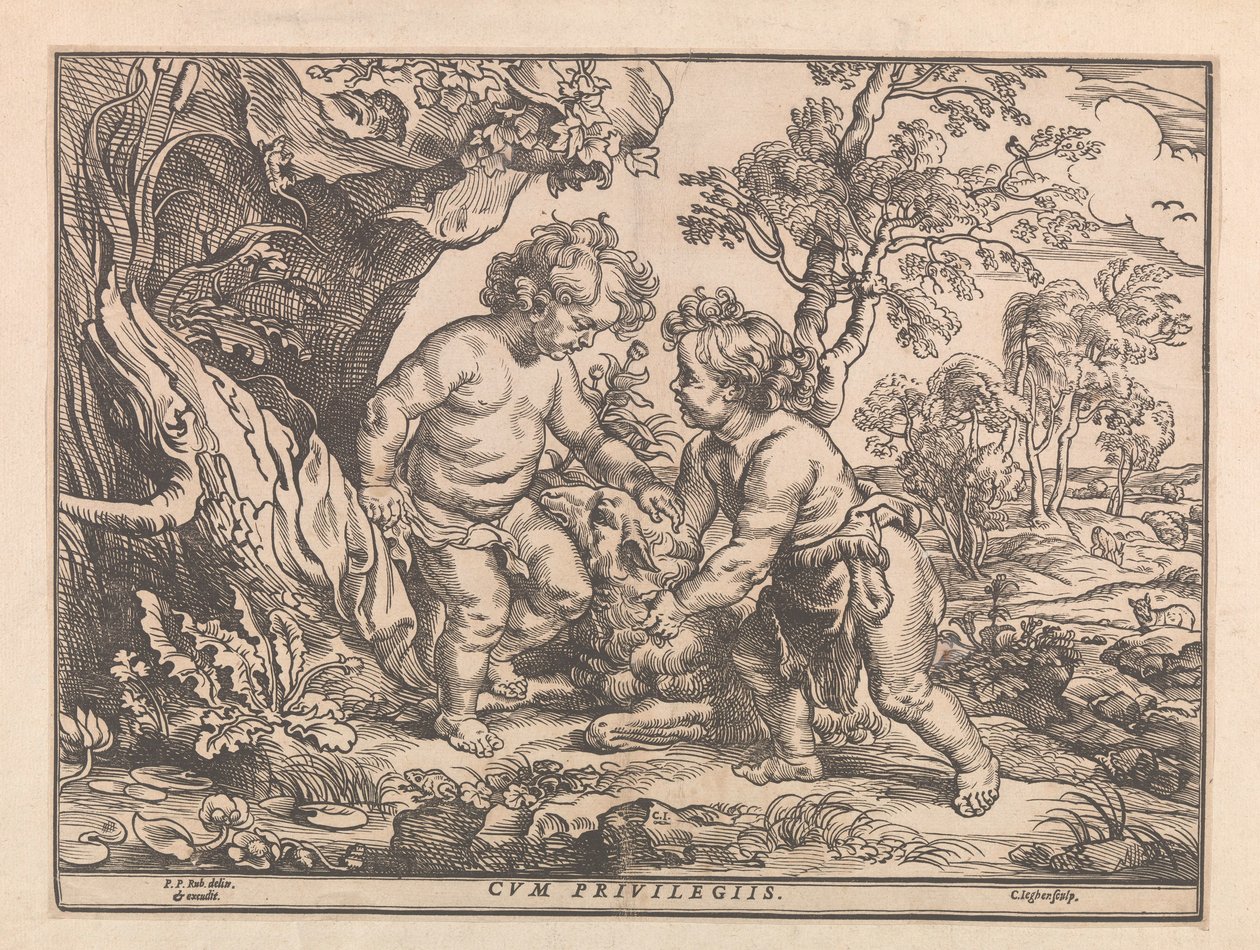 Kristusbarnet og Johannes Døberen leger med Lammet af Christoffel Jegher