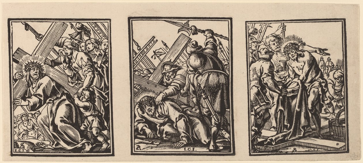 Tre scener på vejen til Golgata af Christoffel Jegher after Anthonis Sallaert