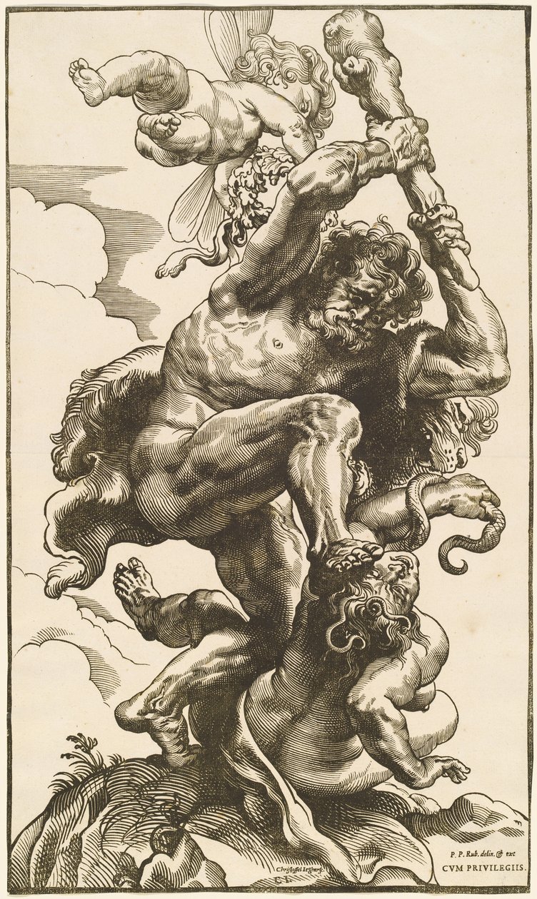 Hercules kæmper mod raseri og uenighed af Christoffel Jegher after Sir Peter Paul Rubens