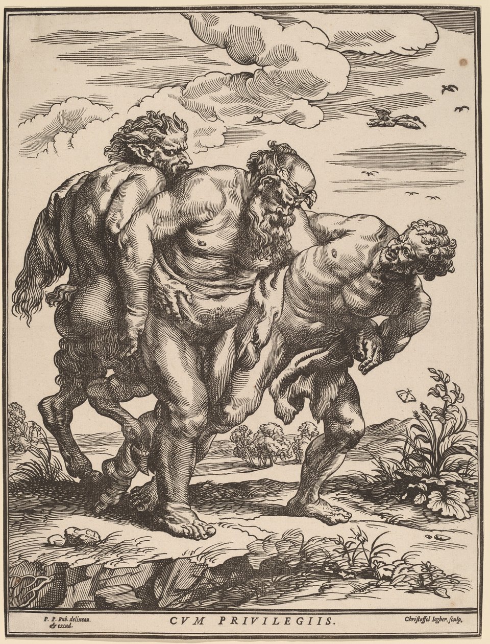 Silenus ledsaget af en Satyr og en Faun af Christoffel Jegher after Sir Peter Paul Rubens