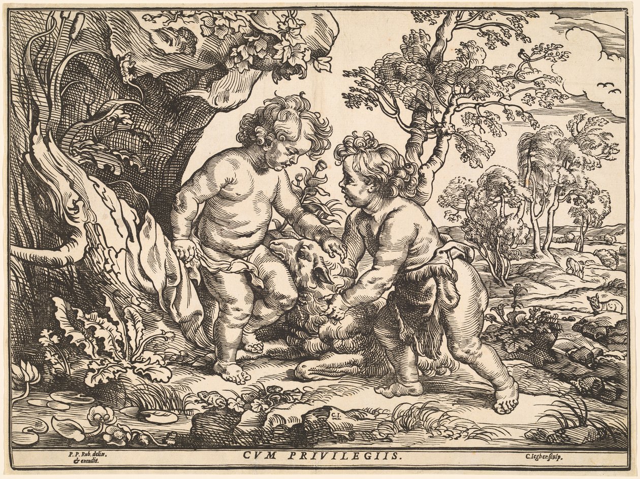Spædbarnet Kristus og Sankt Johannes leger med Lammet af Christoffel Jegher after Sir Peter Paul Rubens