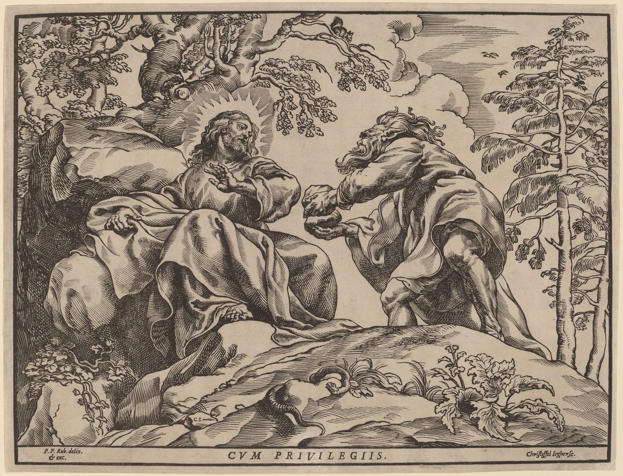 Kristi fristelse af Djævelen af Christoffel Jegher after Sir Peter Paul Rubens