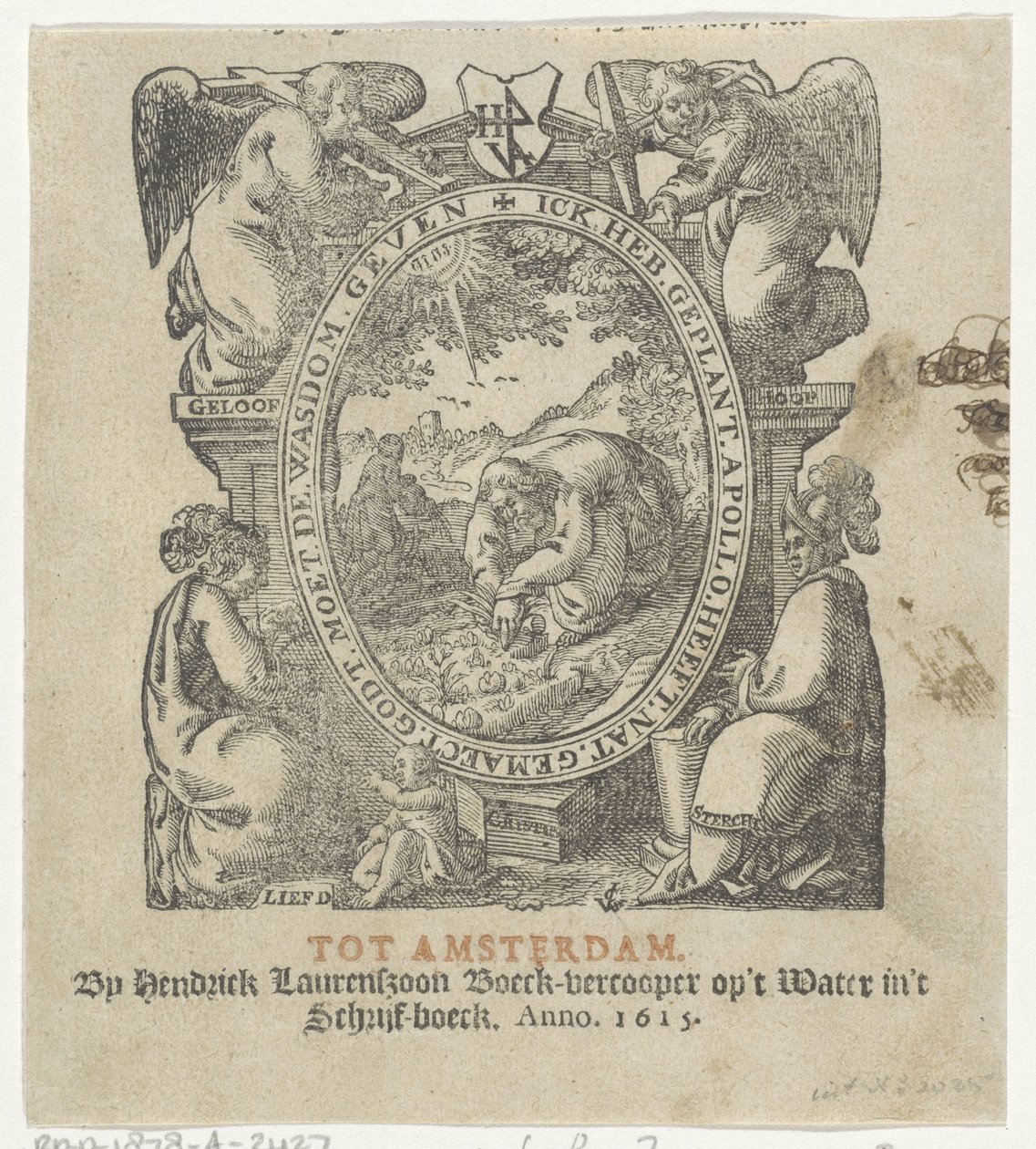 Titelvignet med en mand, der planter afgrøder af Christoffel van Sichem (II) (possibly)