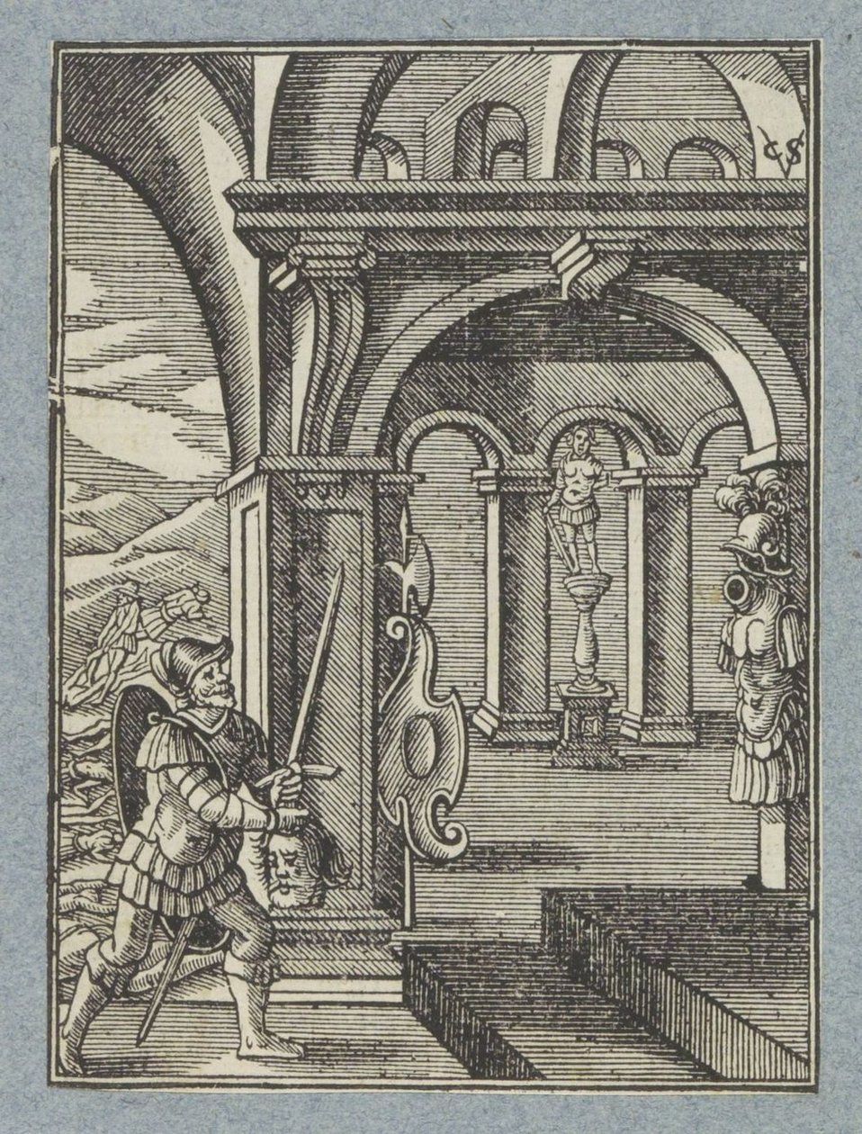Sauls hoved bringes ind i filisternes tempel af Christoffel van Sichem (II)