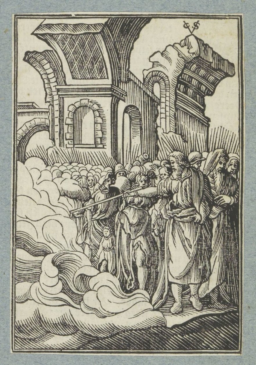 Moses deler vandet med sin stav af Christoffel van Sichem (II)