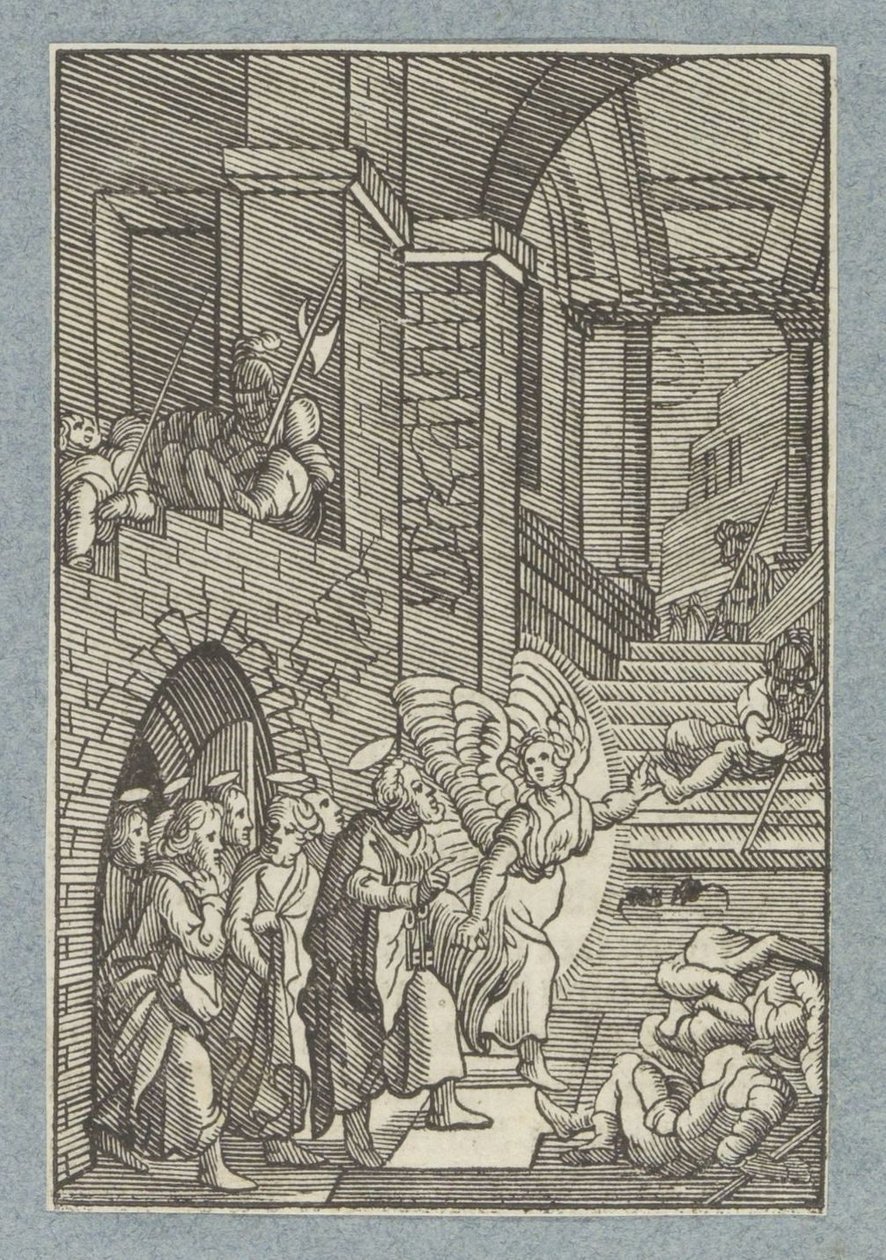 Peter og de andre apostle bliver løsladt fra fængslet af en engel af Christoffel van Sichem (II)