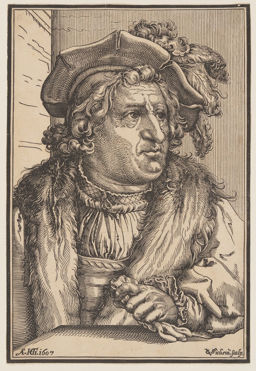 Mand med fjerklædt hat af Christoffel van Sichem I