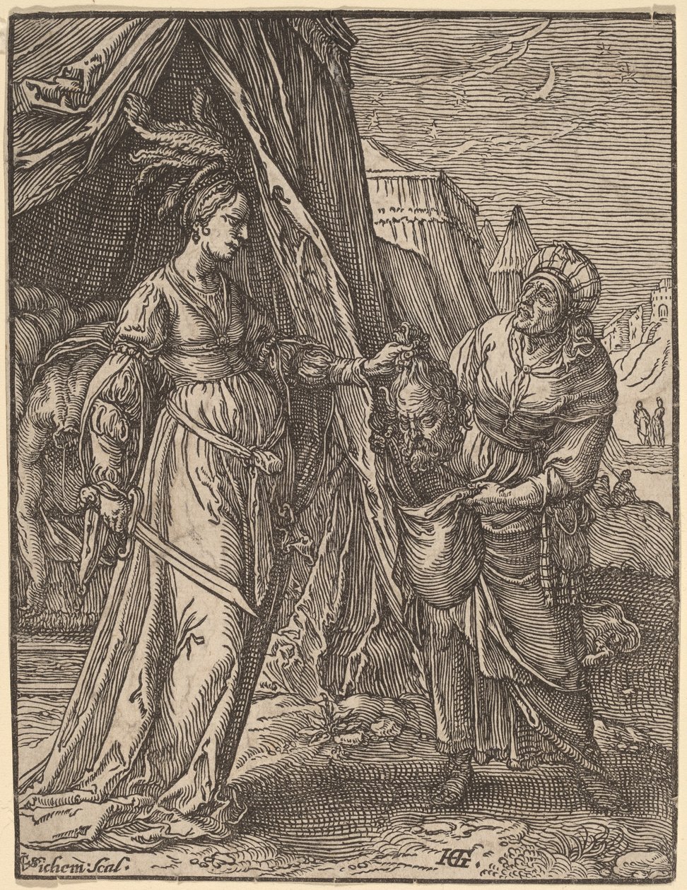 Judith med hovedet af Holofernes af Christoffel van Sichem I, after Hendrik Goltzius