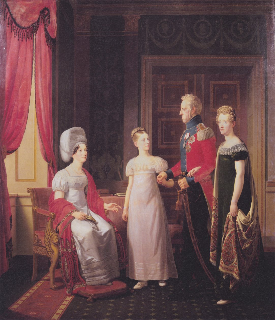 Frederik VI og dronning Marie med prinsesserne Caroline og Vilhelmine af Christoffer Wilhelm Eckersberg
