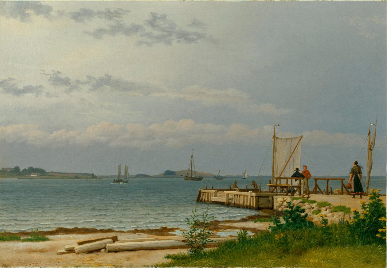 Udsigt mod Koster fra anløbsbroen ved Kallehave af Christoffer Wilhelm Eckersberg
