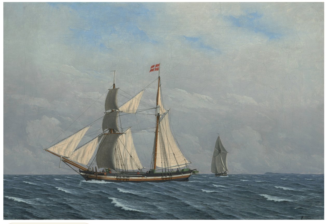 En sejlbåd med fulde sejl (En skonnert for fulde sejl) af Christoffer Wilhelm Eckersberg