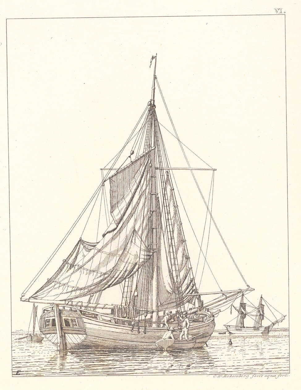 Danish: En dansk jagt som tørrer sejl i stille vejr af Christoffer Wilhelm Eckersberg