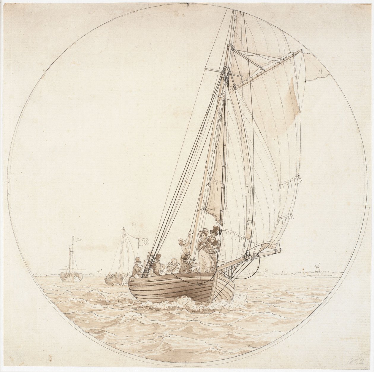 Danish: En fart til Charlottenlund. Dampskibet Caledonia kommer en lystbåd imøde A trip to Charlottenlund af Christoffer Wilhelm Eckersberg
