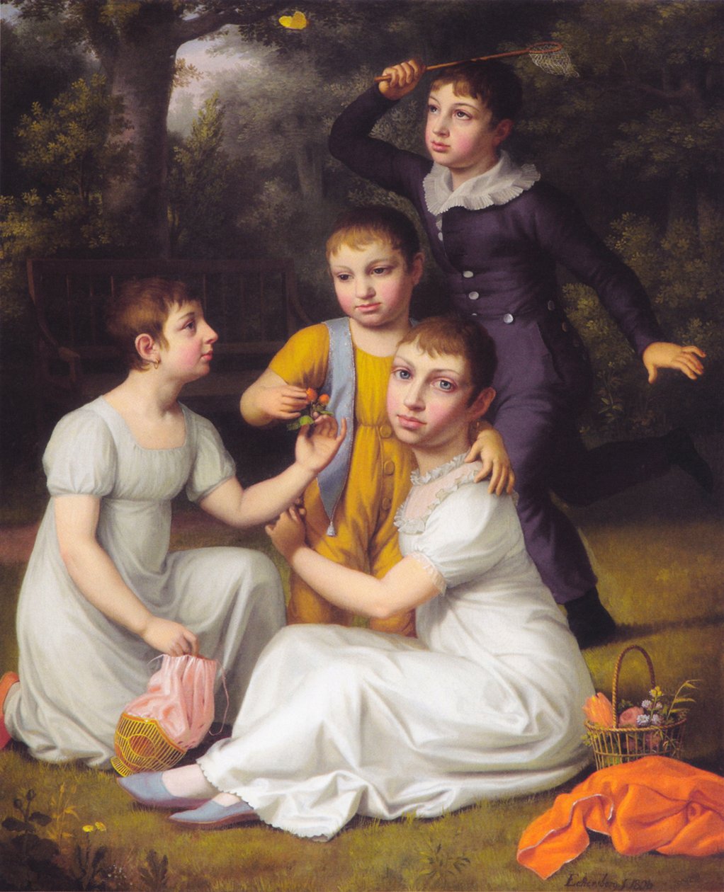 Portræt af Johannes Søbøtkers fire ældste børn i Hummeltofte. af Christoffer Wilhelm Eckersberg